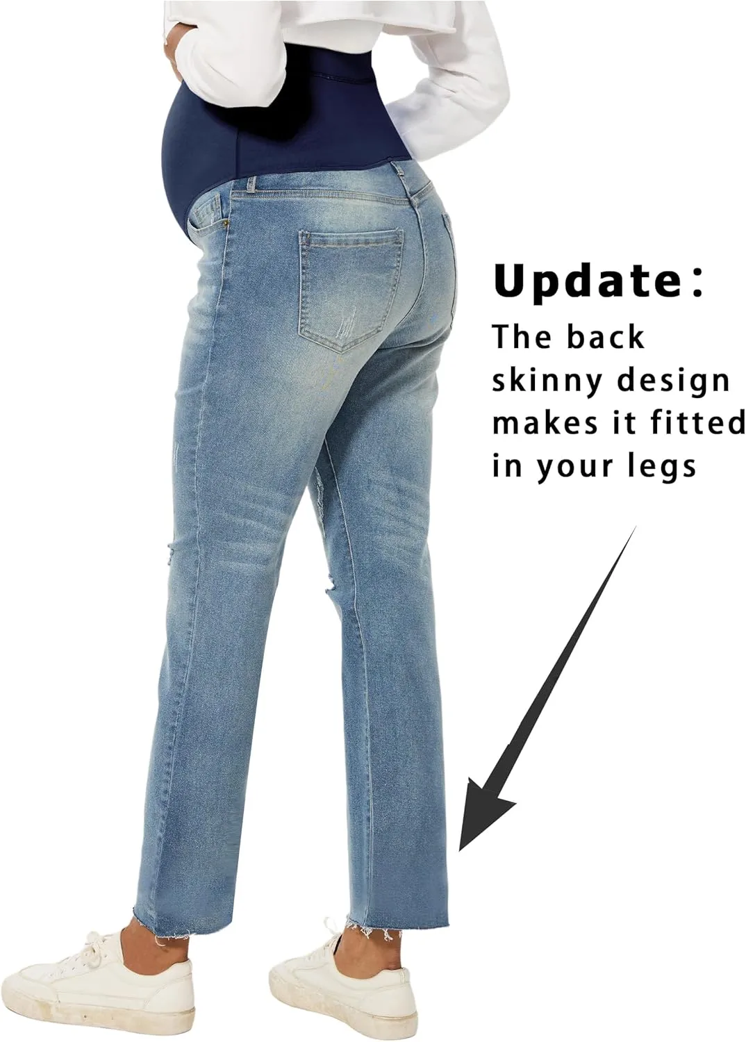 Peauty Maternity Ripped Jeans Frayed Hem Update Straight Leg Jeans Comfortable Stretch Over The Belly Support Pregnancy-Pants