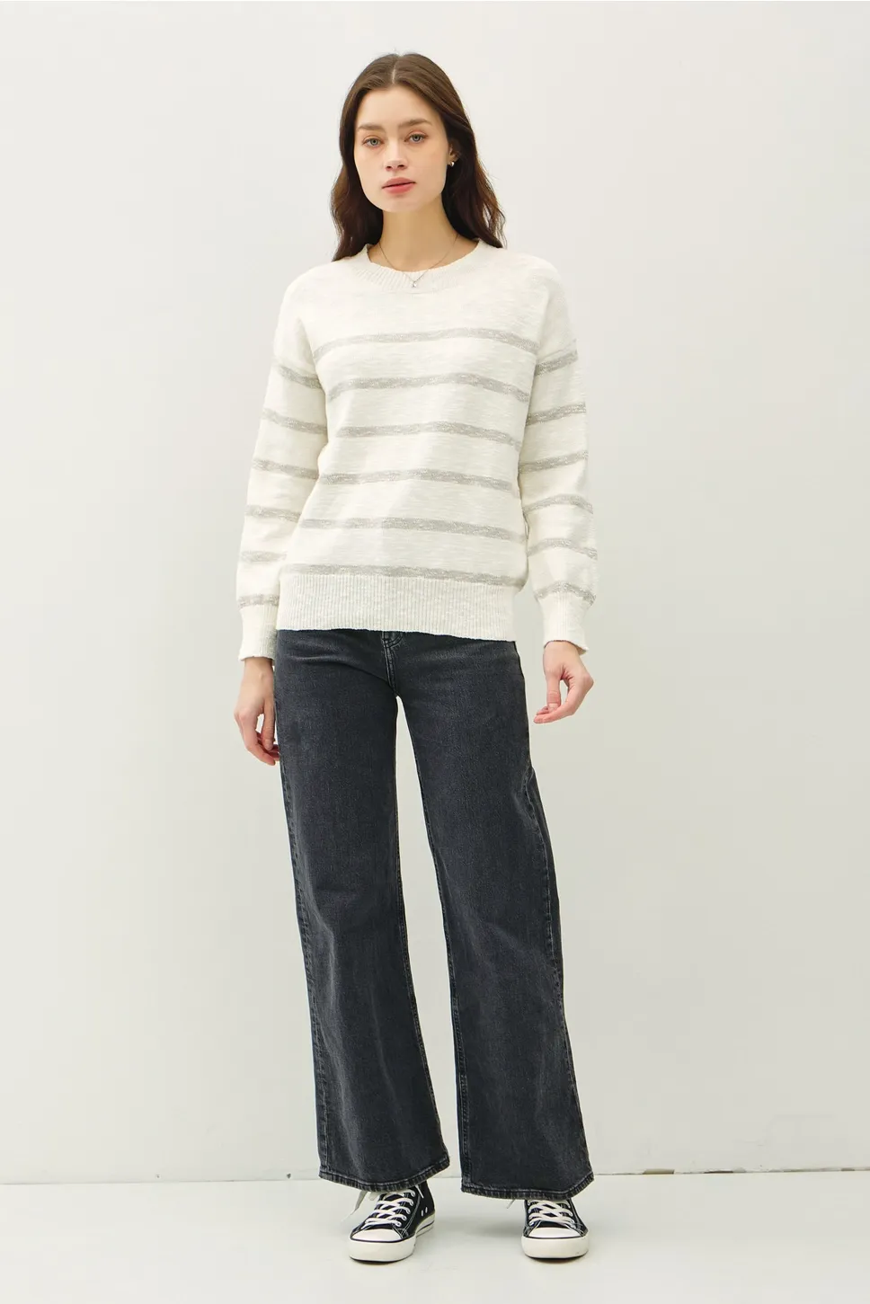 Pebble Heather Striped Long Sleeve Sweater