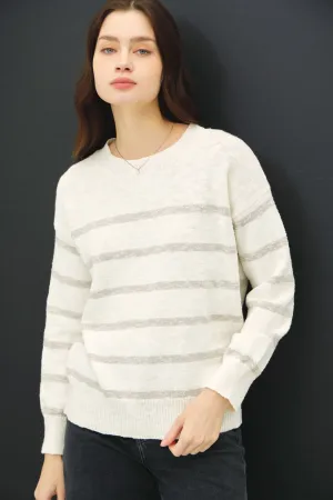Pebble Heather Striped Long Sleeve Sweater