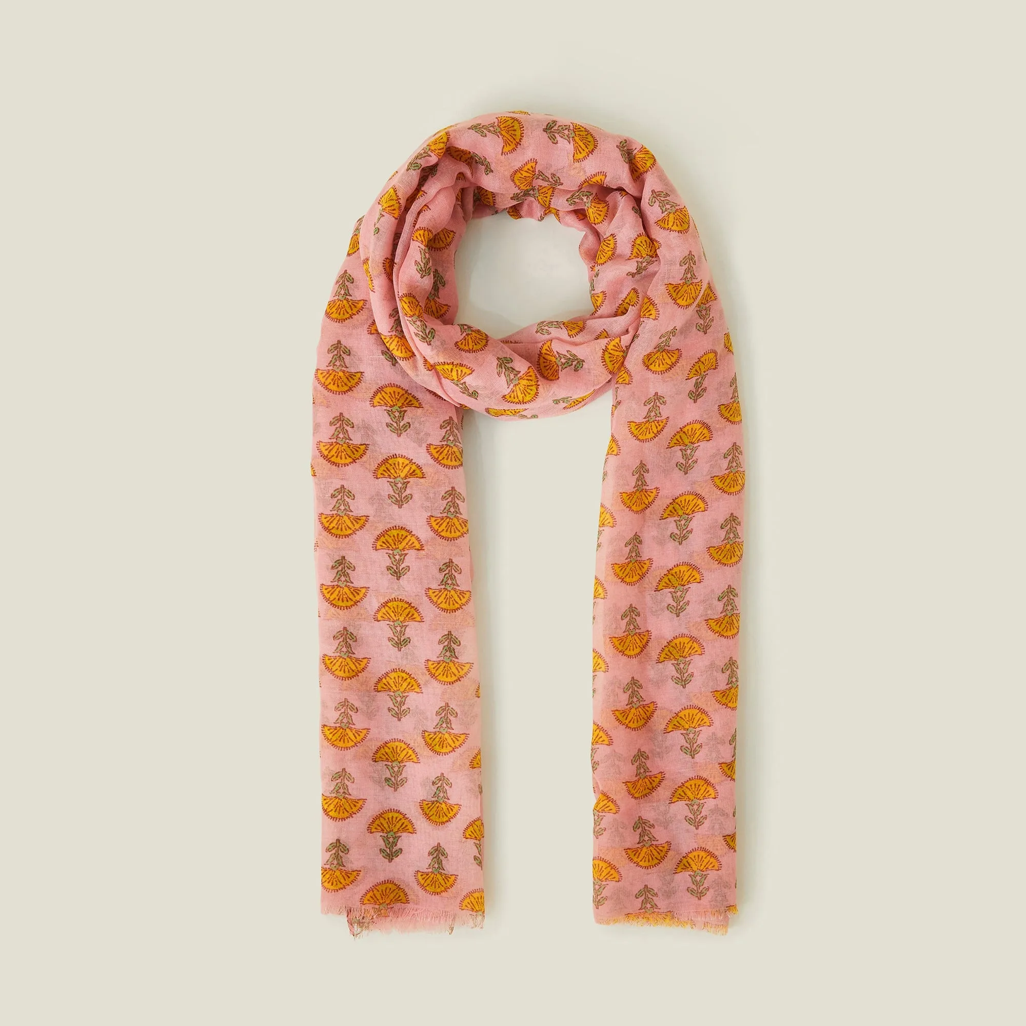 Pink Lightweight Floral Block Print Scarf