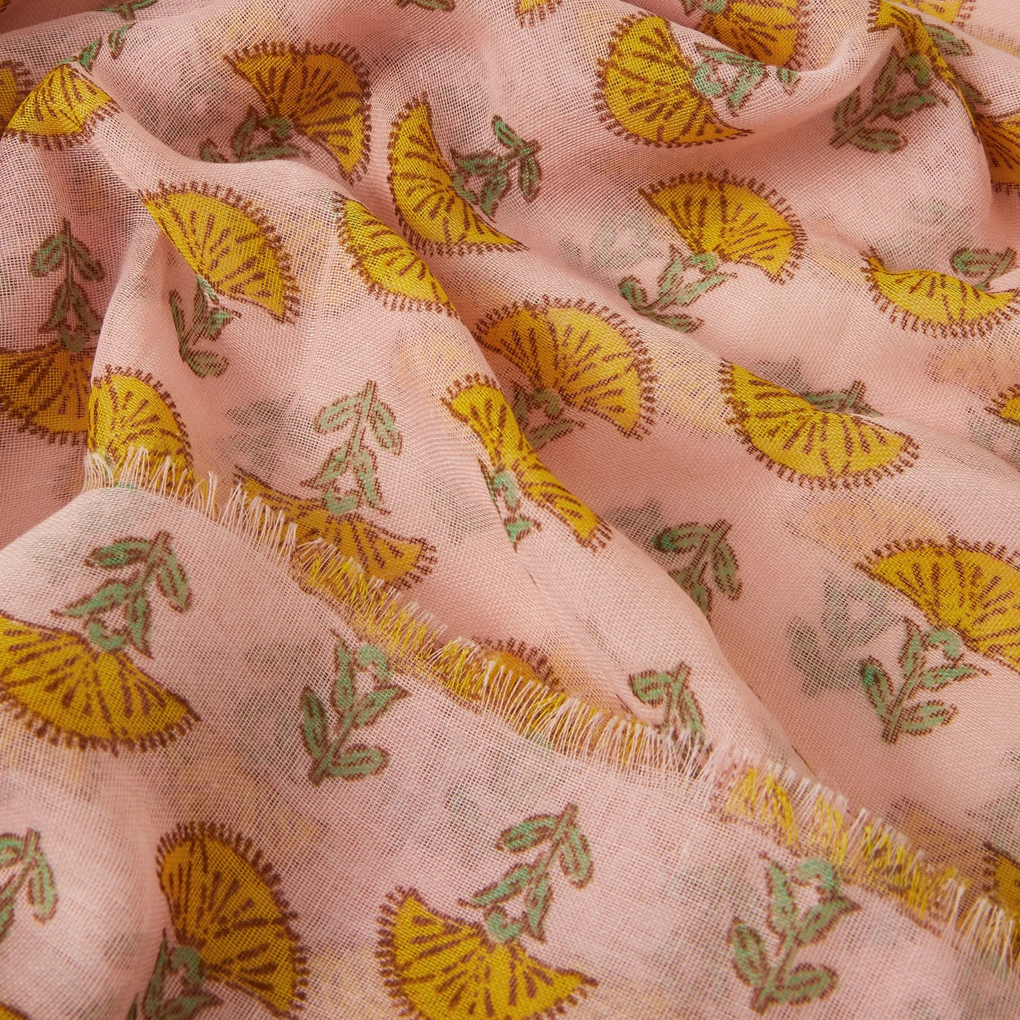 Pink Lightweight Floral Block Print Scarf