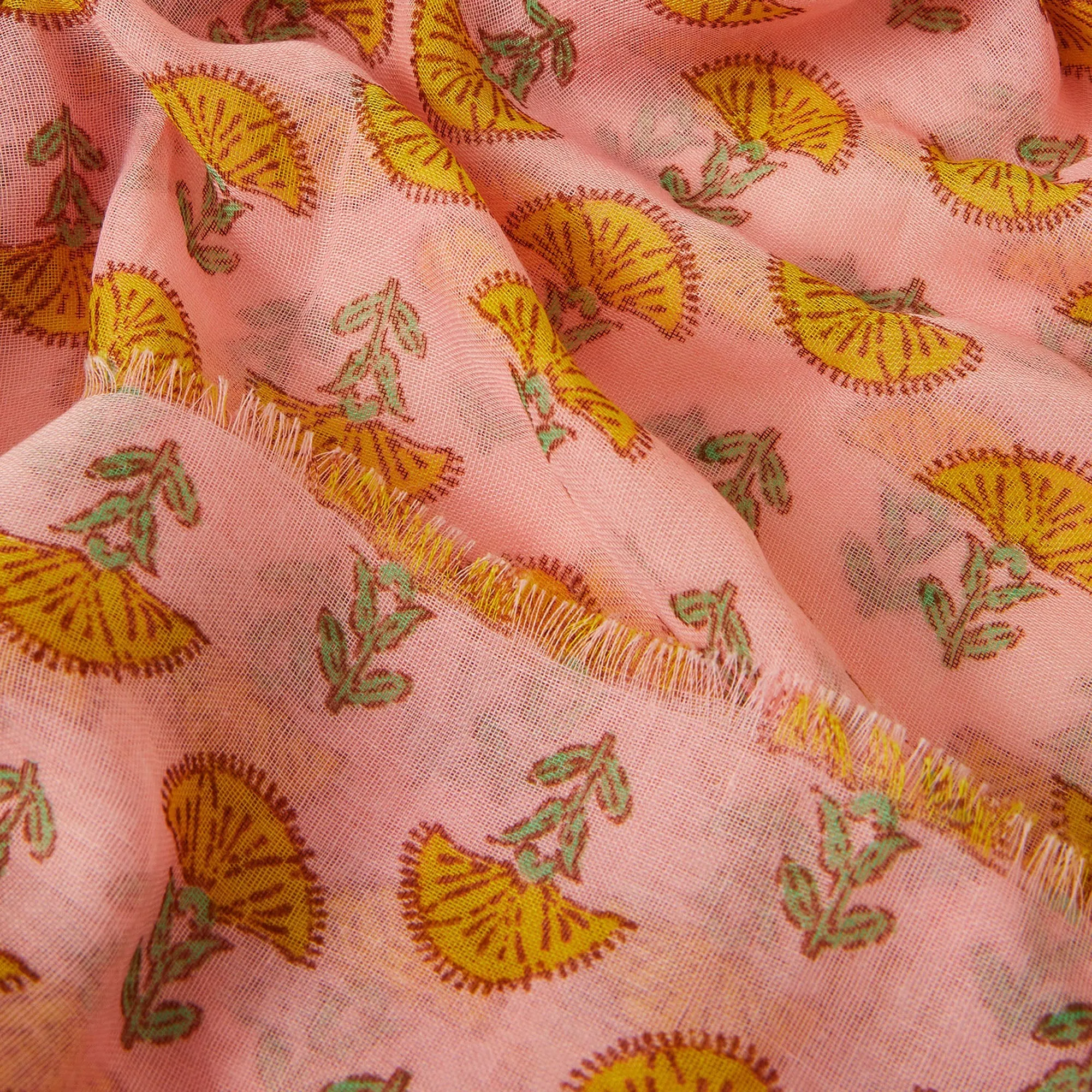 Pink Lightweight Floral Block Print Scarf