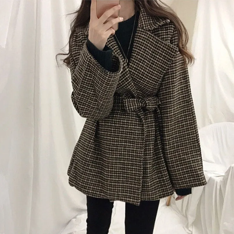 Plaid Blends Women Sashes Korean Style Chic Trendy Popular Leisure