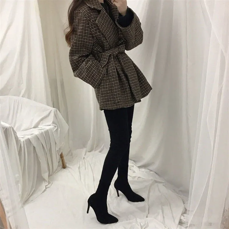 Plaid Blends Women Sashes Korean Style Chic Trendy Popular Leisure