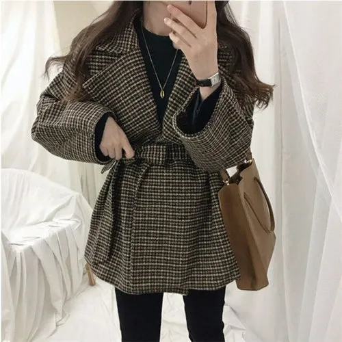 Plaid Blends Women Sashes Korean Style Chic Trendy Popular Leisure