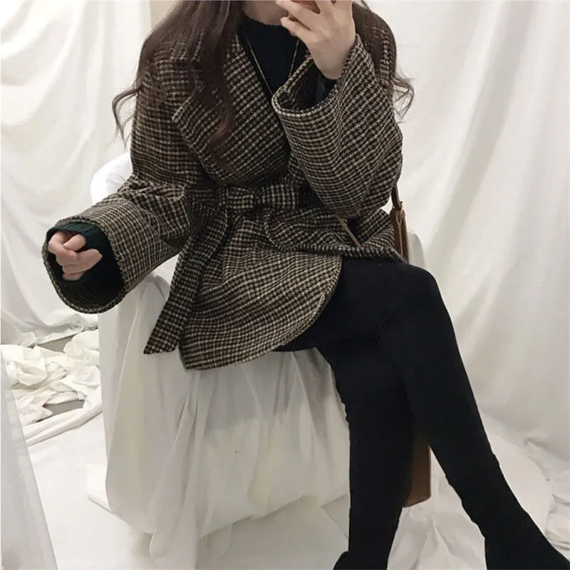 Plaid Blends Women Sashes Korean Style Chic Trendy Popular Leisure