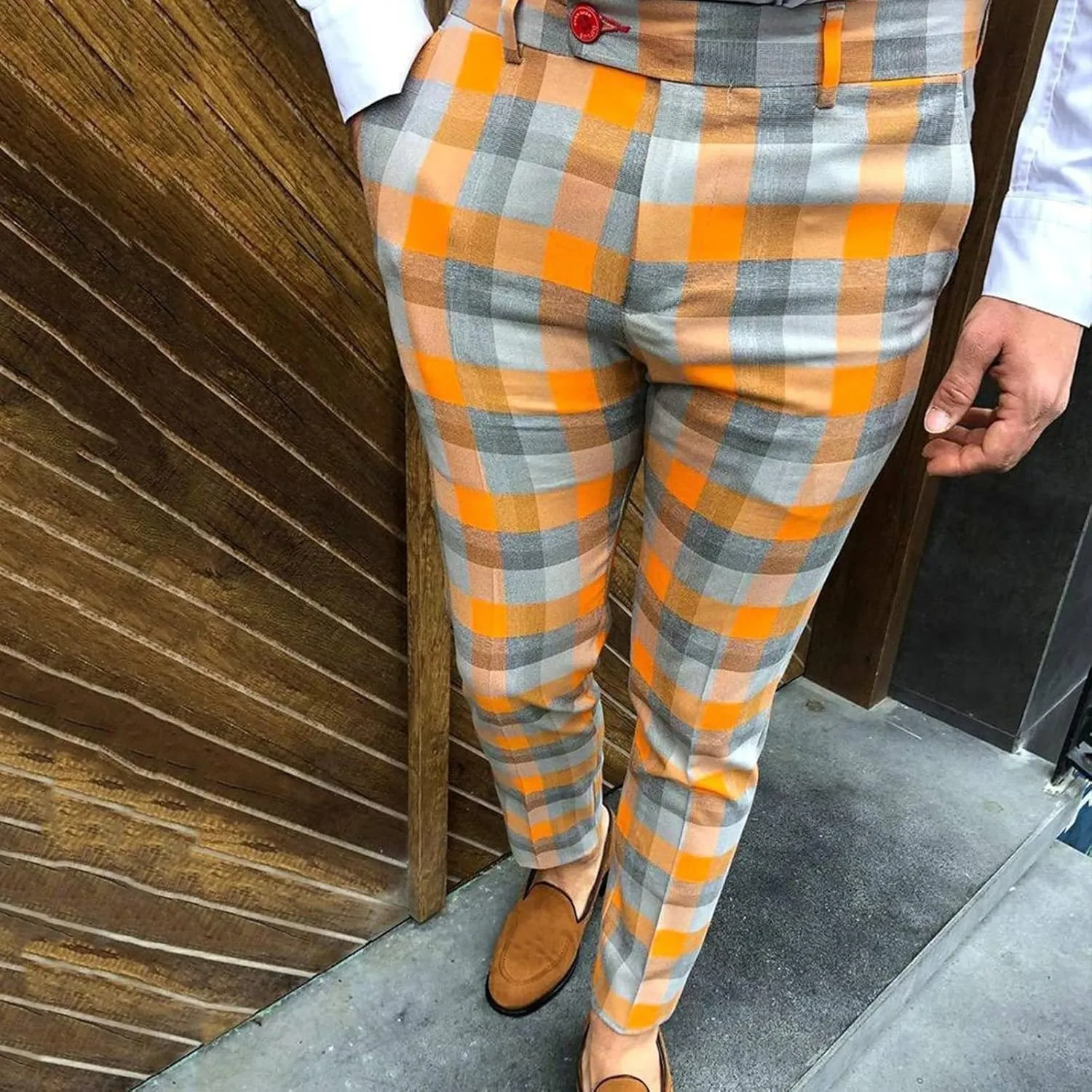 Plaid Slim Fit Dress Pants for Men Tapered Golf Skinny Stretch Chino Pants Mens Casual Slacks Suit Mens Chinos Pants