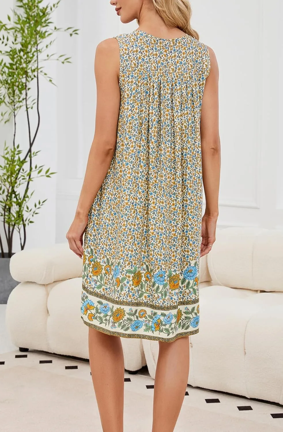 POGTMM Women Sleeveless Shift Dress Sundress Floral Print House Dresses for Women with Pockets