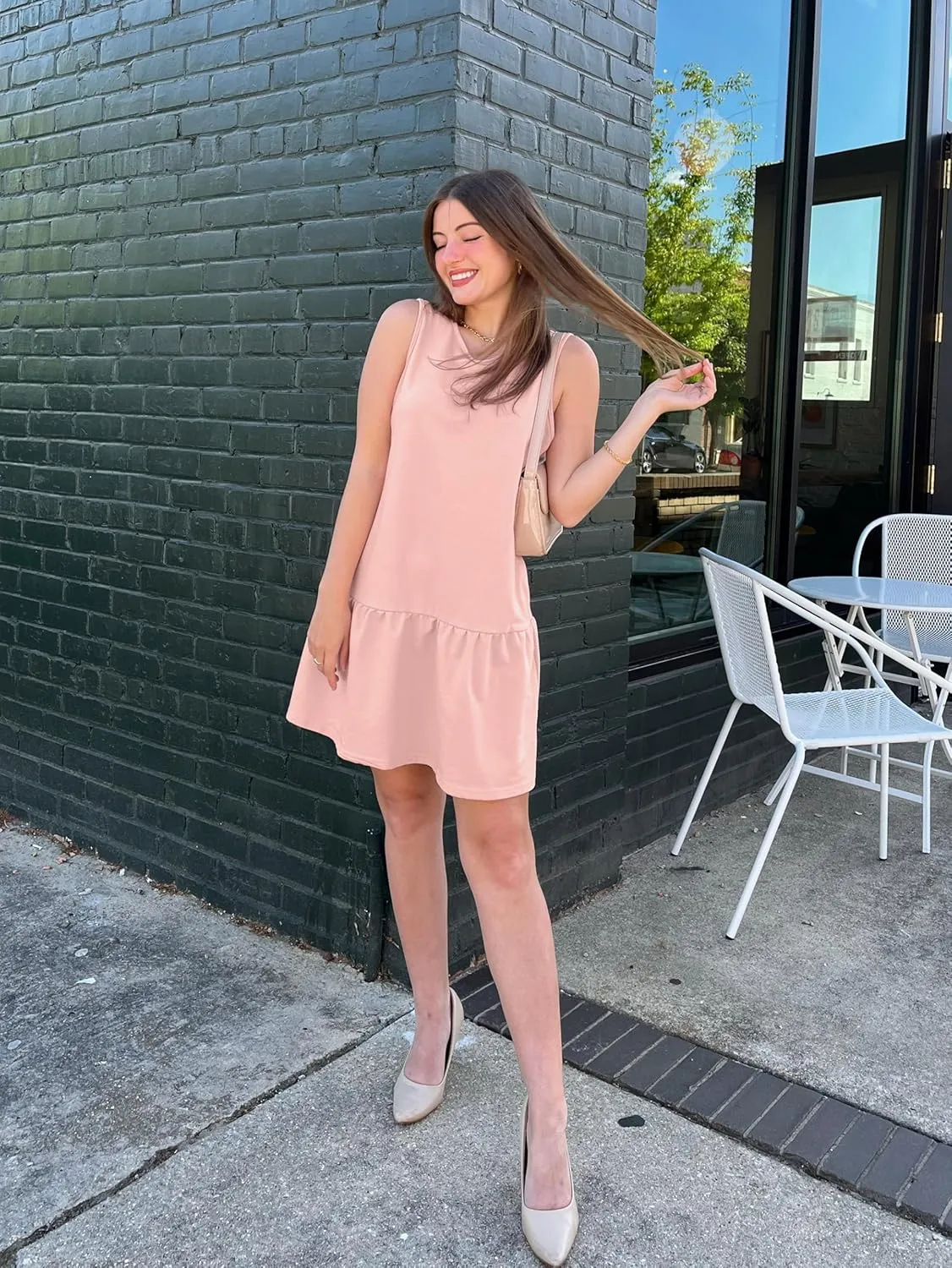 PRETTYGARDEN Casual Short Summer Dresses for Women 2025 Sleeveless Crewneck Cute Ruffle Loose Vacation Mini Tshirt Dress
