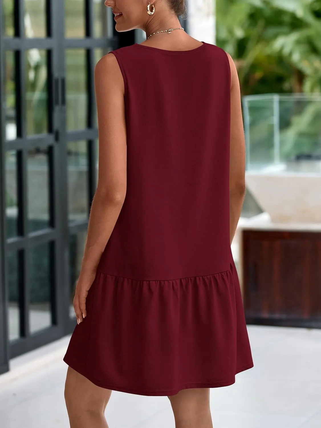 PRETTYGARDEN Casual Short Summer Dresses for Women 2025 Sleeveless Crewneck Cute Ruffle Loose Vacation Mini Tshirt Dress