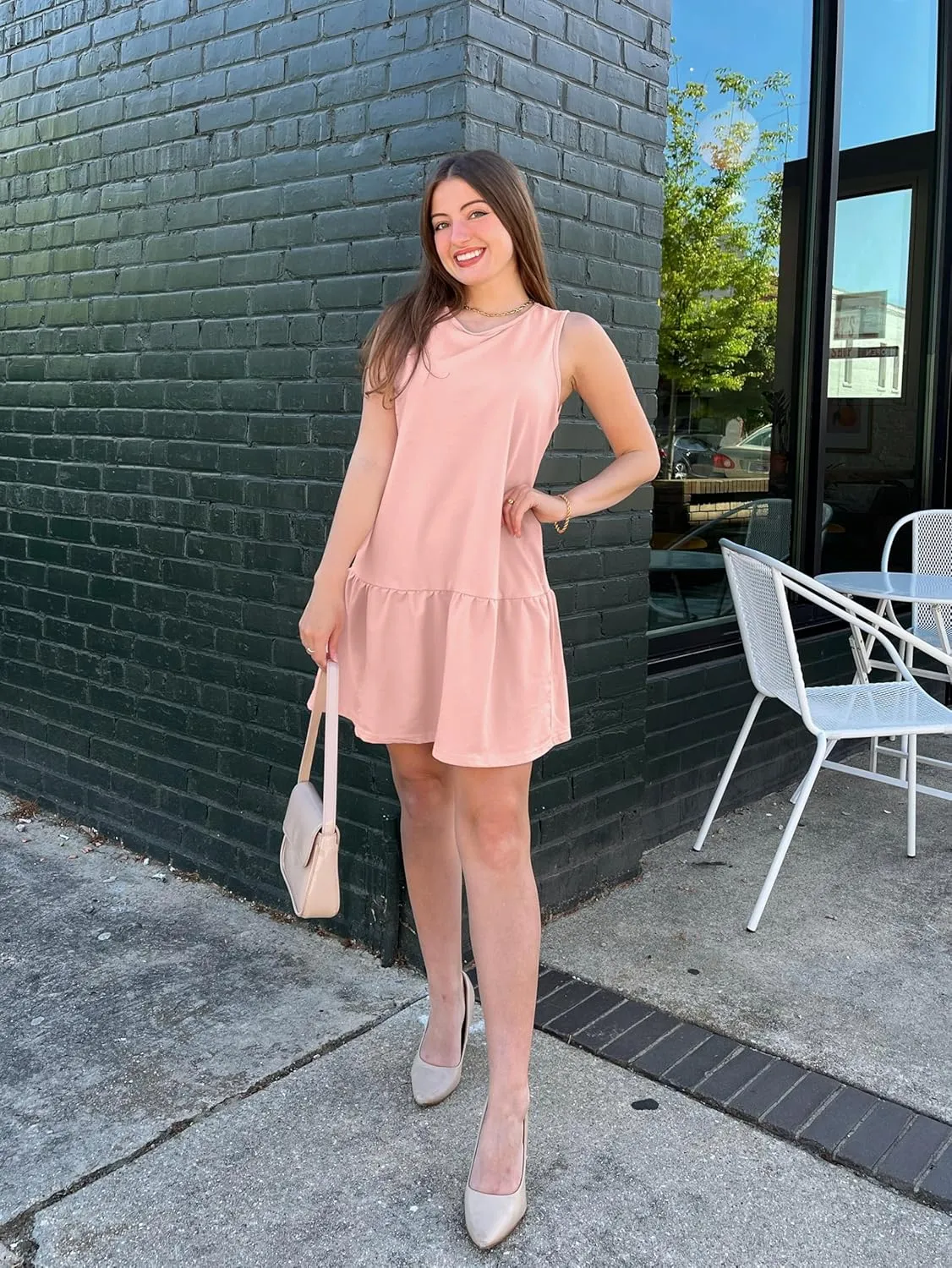 PRETTYGARDEN Casual Short Summer Dresses for Women 2025 Sleeveless Crewneck Cute Ruffle Loose Vacation Mini Tshirt Dress