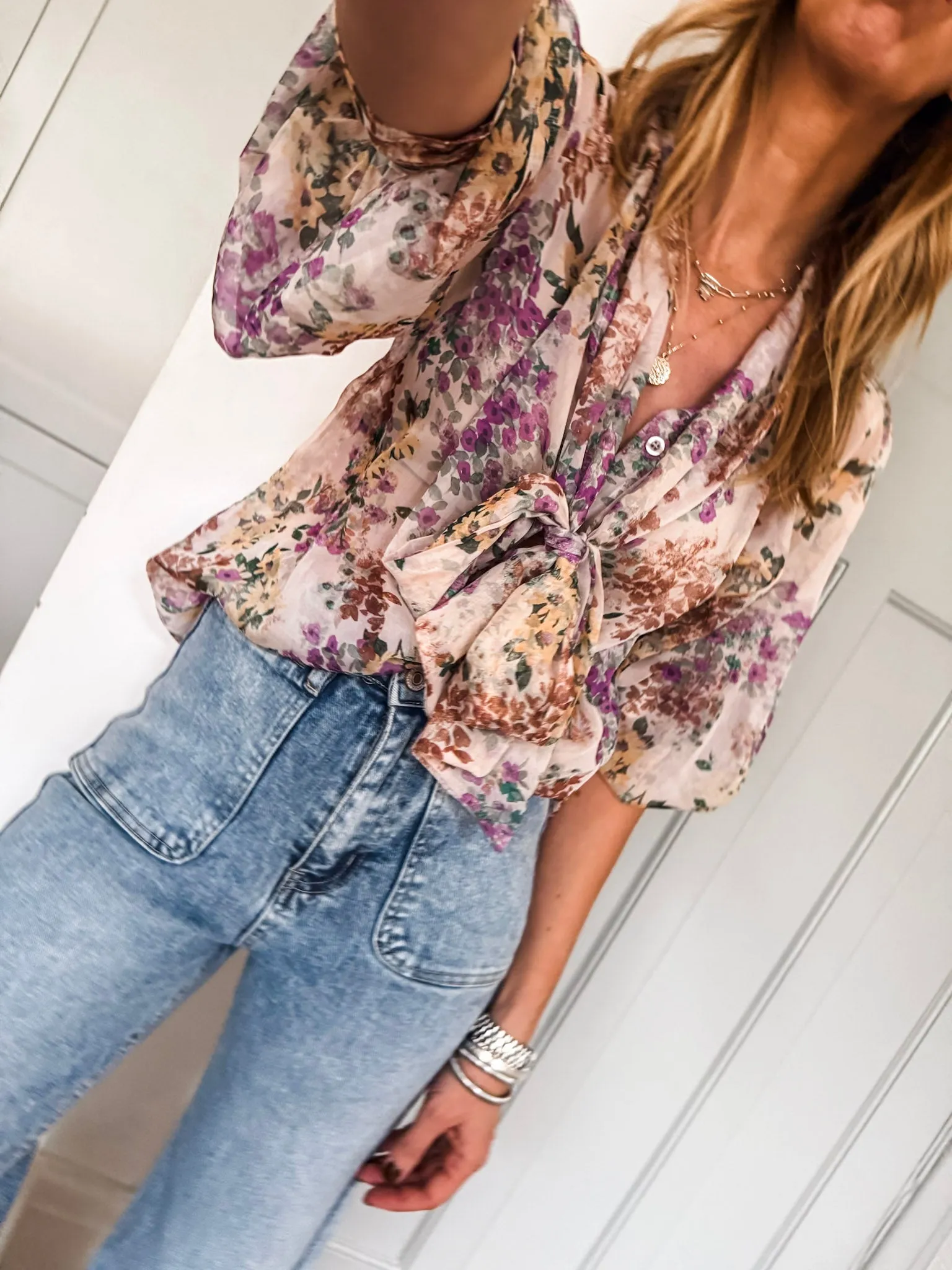 Pussy Bow Floral Blouse