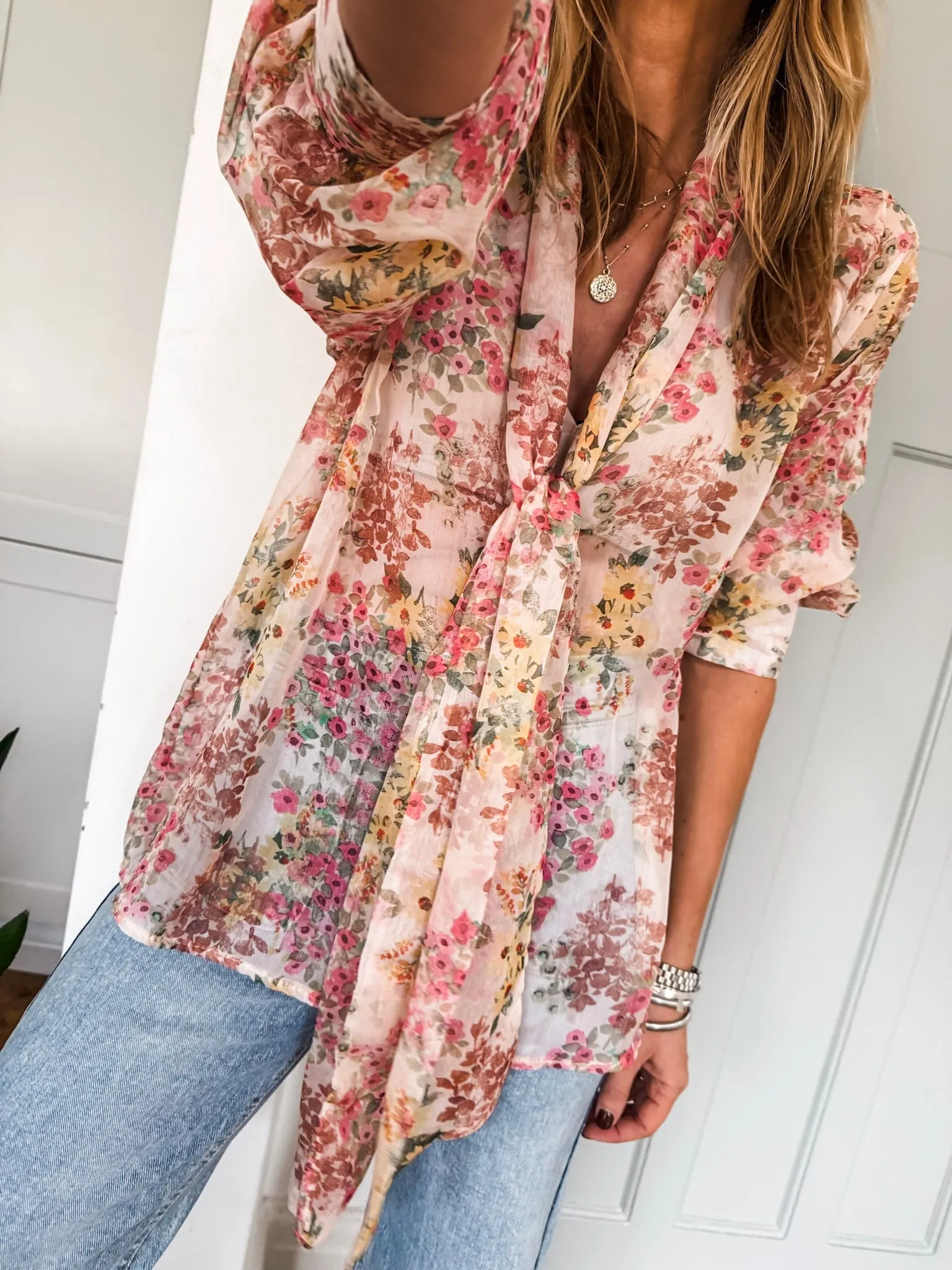 Pussy Bow Floral Blouse