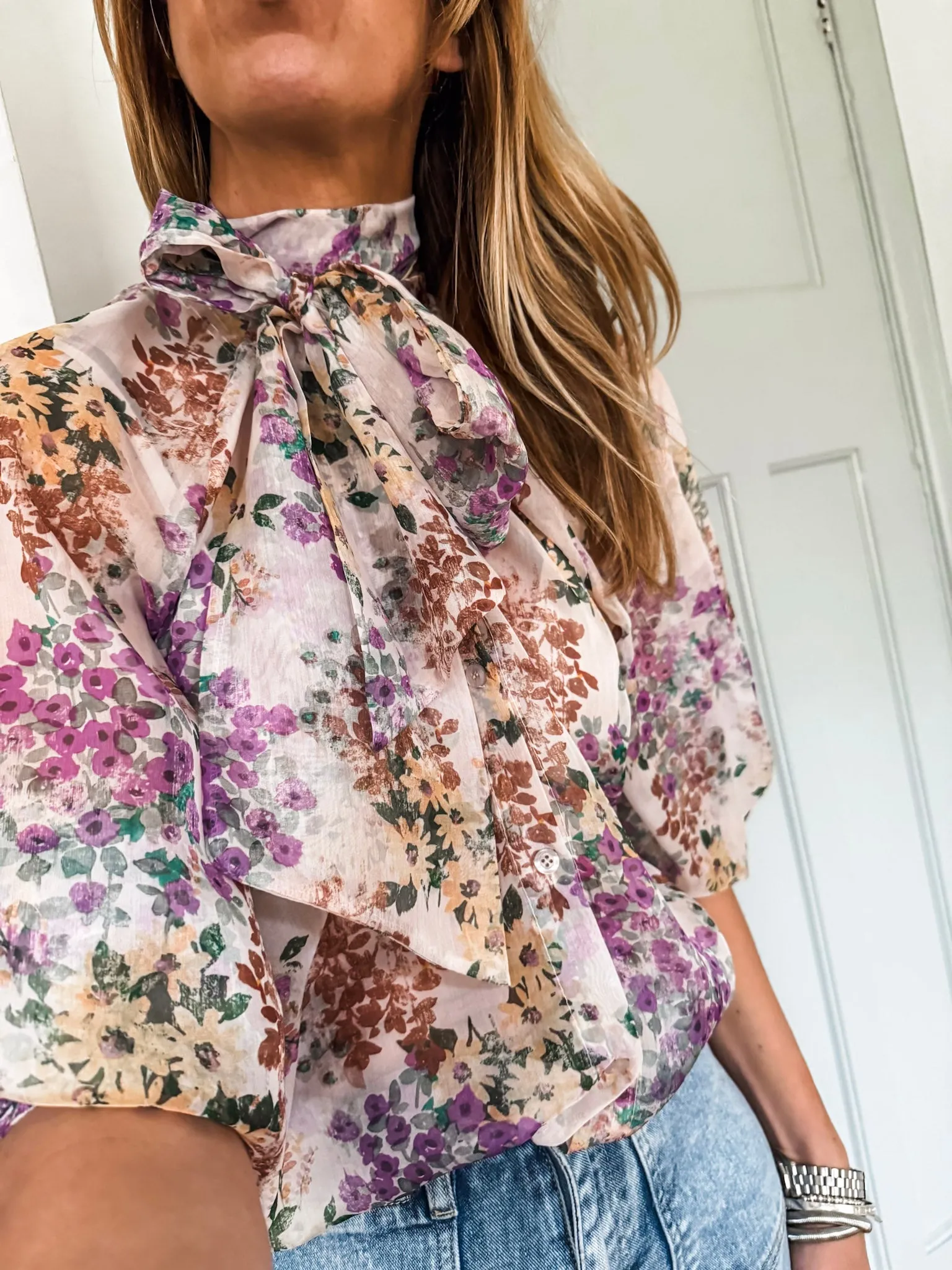 Pussy Bow Floral Blouse