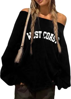 QUCH Womens Oversized Sweatshirt Off Shoulder Sweatshirt Casual Long Sleeve Pullover Sweatshirt Fall Sweaters Shirts Top