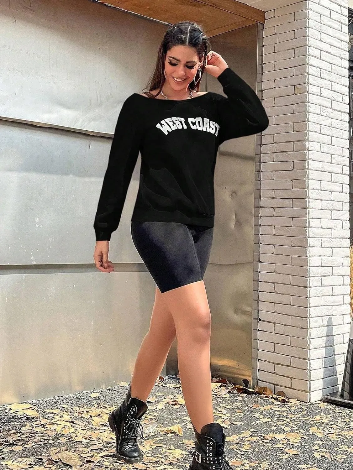 QUCH Womens Oversized Sweatshirt Off Shoulder Sweatshirt Casual Long Sleeve Pullover Sweatshirt Fall Sweaters Shirts Top