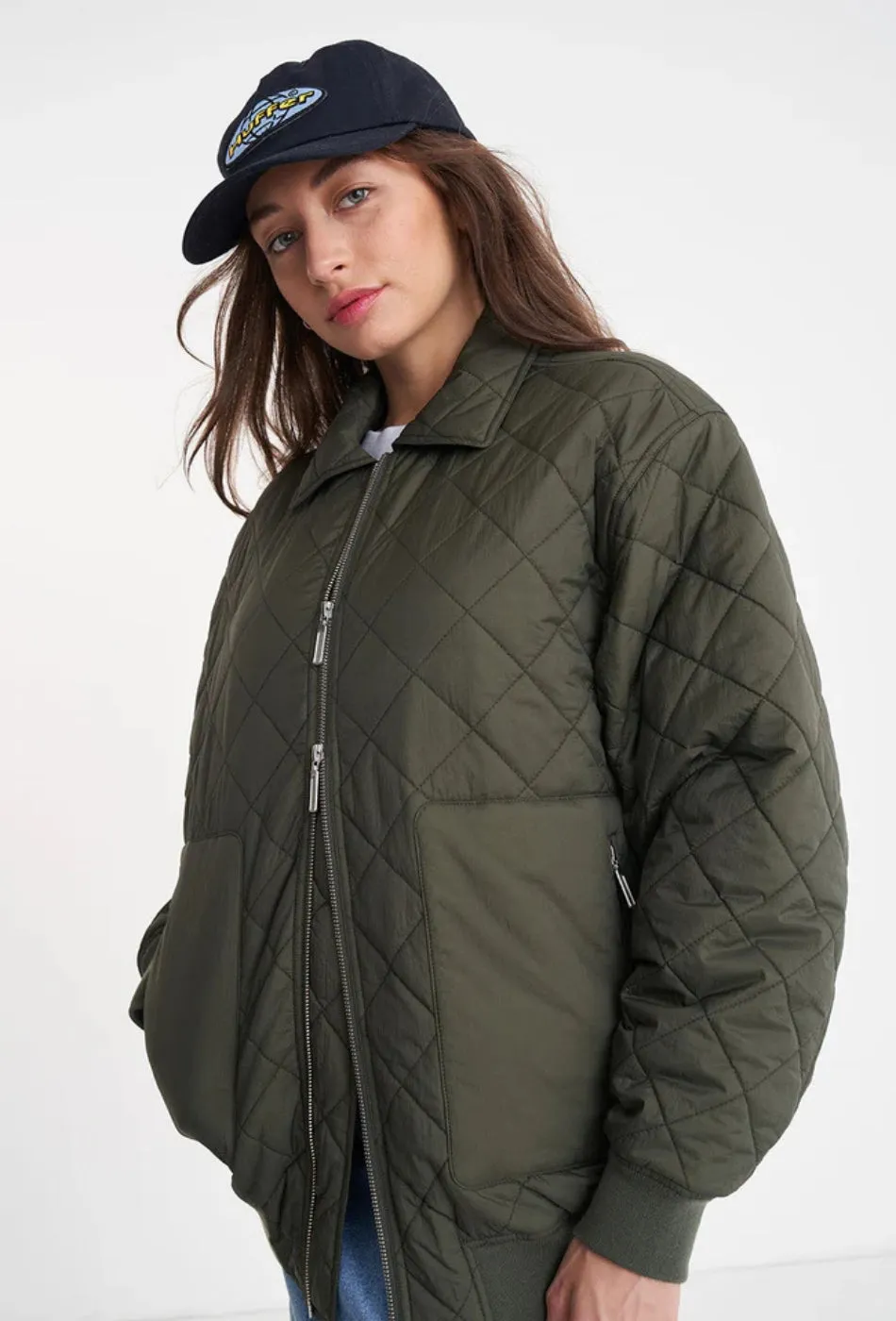 Quilted Longline Bomber Jacket - Cypress