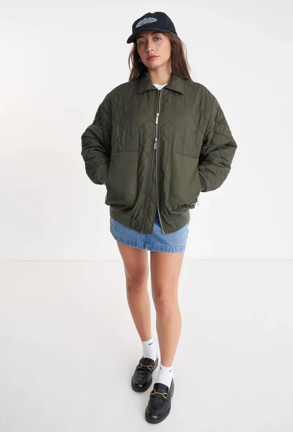 Quilted Longline Bomber Jacket - Cypress