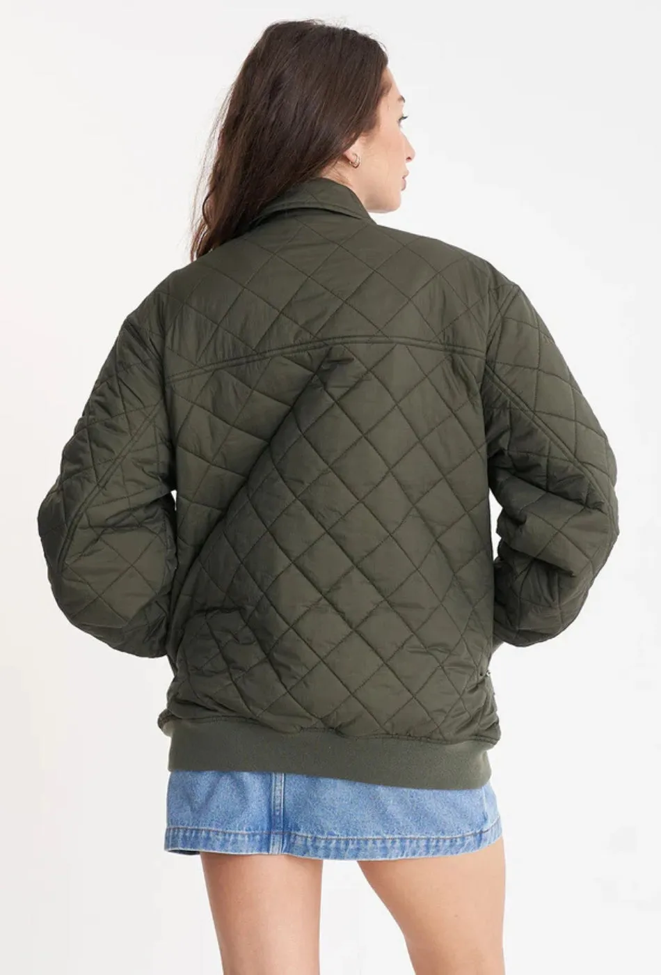 Quilted Longline Bomber Jacket - Cypress