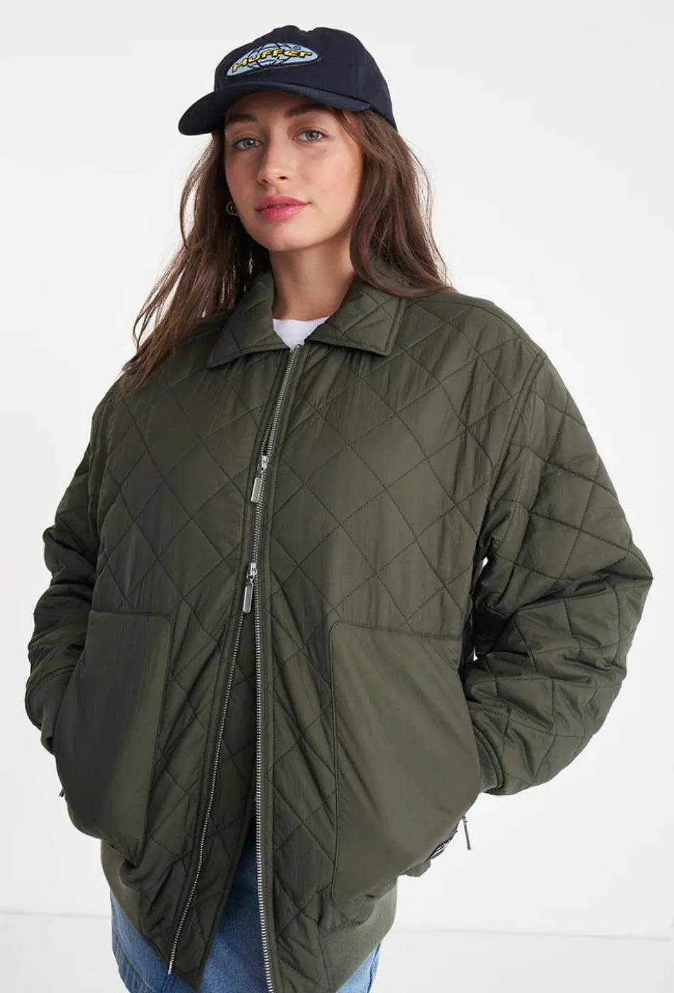 Quilted Longline Bomber Jacket - Cypress