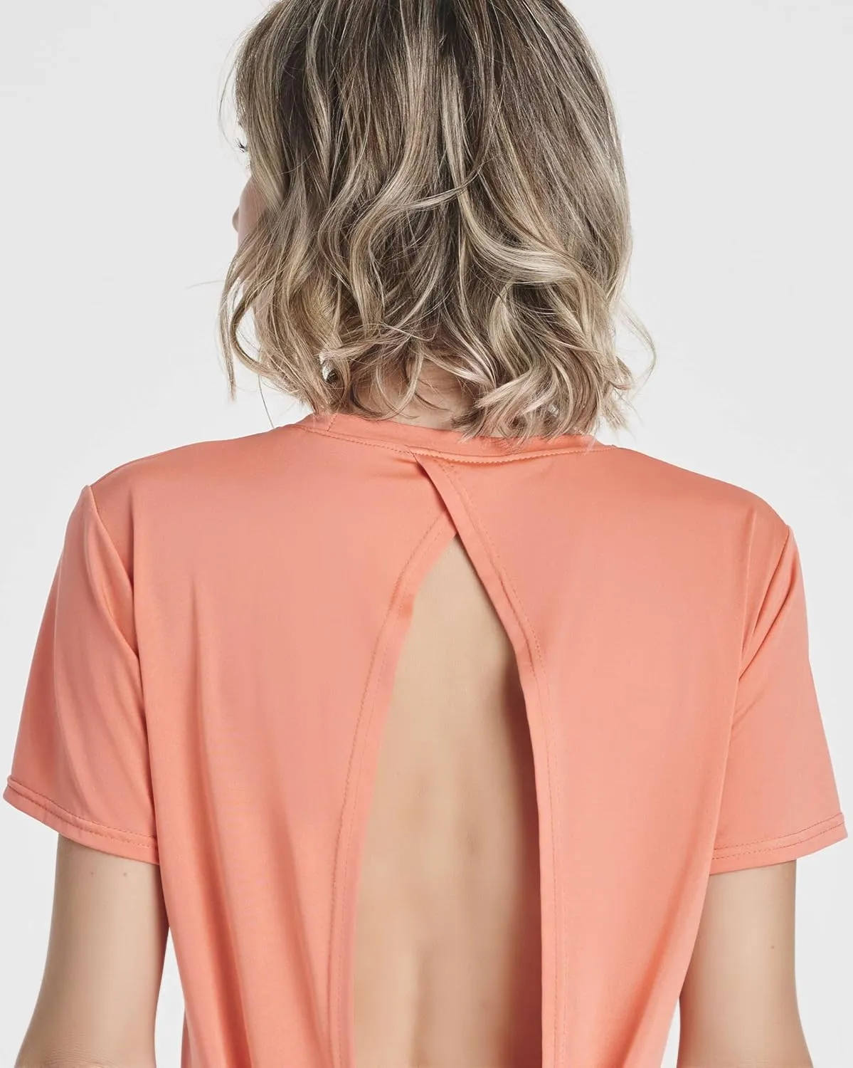 Real Essentials 5 Pack: Women's Short Sleeve Open Back Tie Back Dry-Fit T-Shirt Yoga Gym Workout Top