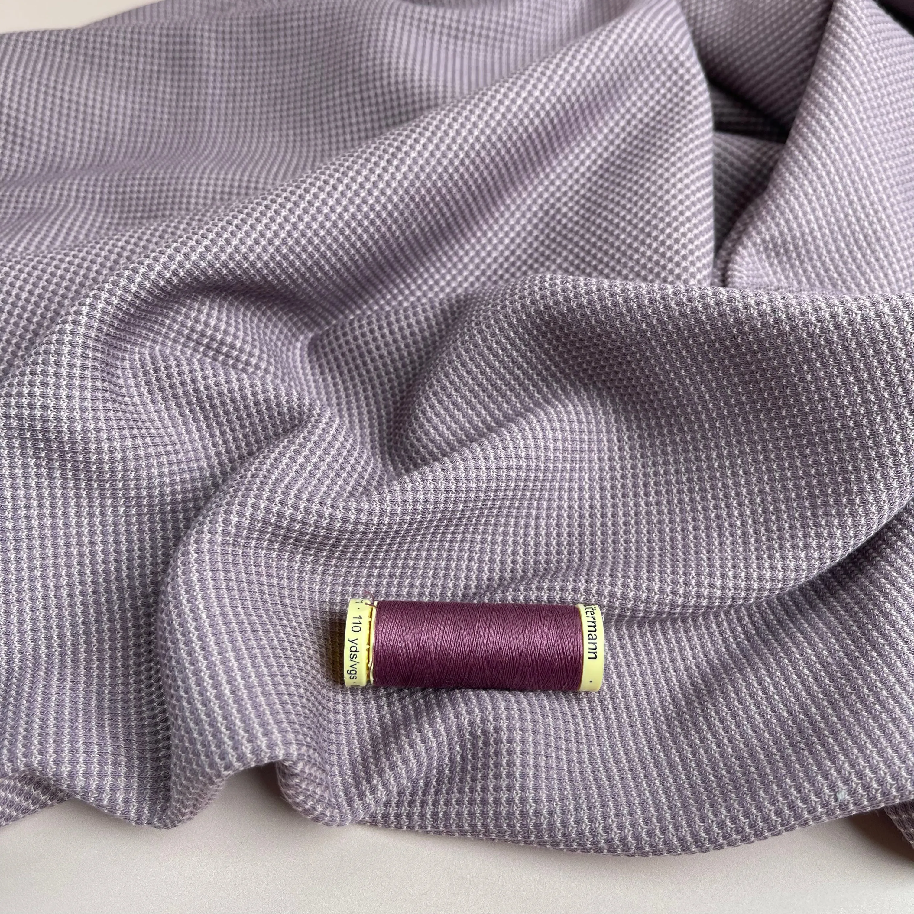 REMNANT 1 Metre - Knitted Cotton Waffle Fabric in Mauve