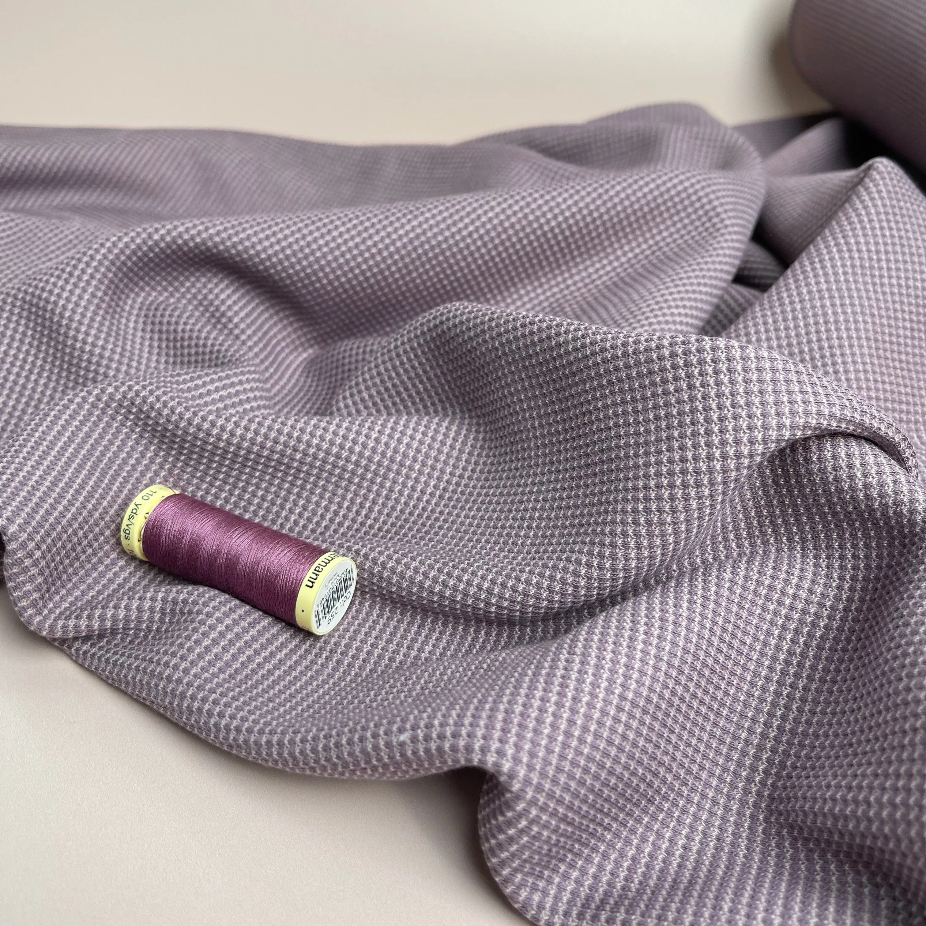 REMNANT 1 Metre - Knitted Cotton Waffle Fabric in Mauve