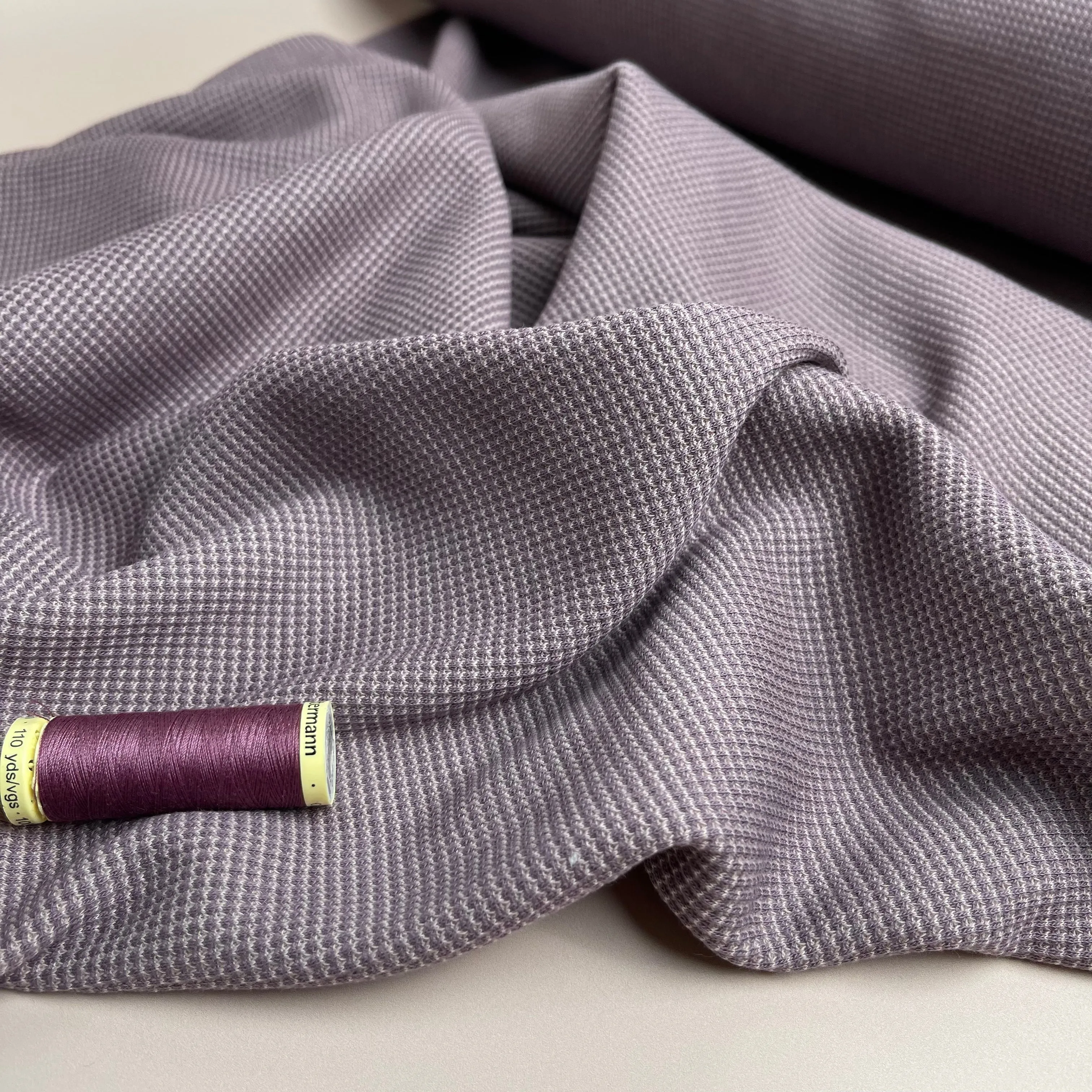 REMNANT 1 Metre - Knitted Cotton Waffle Fabric in Mauve