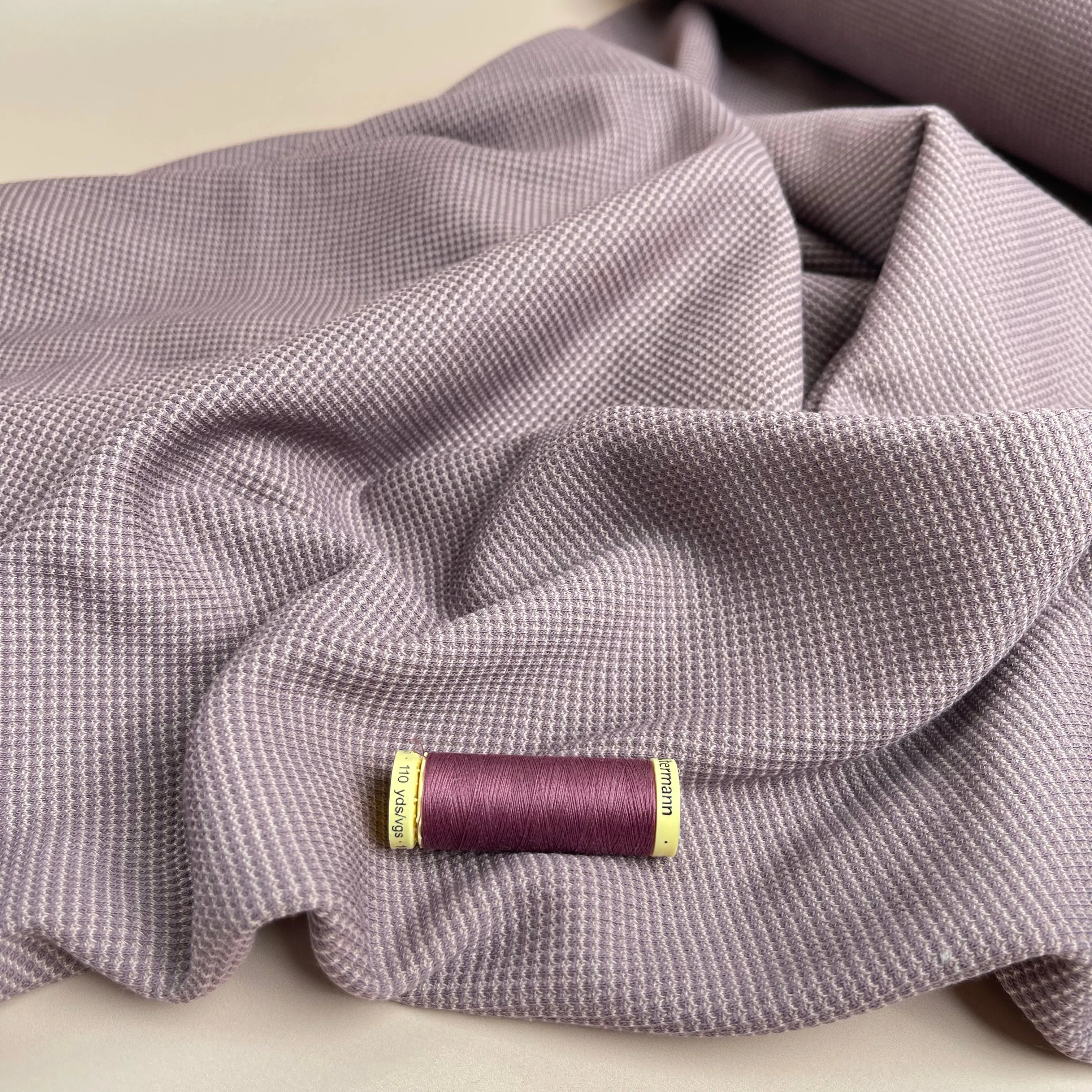 REMNANT 1 Metre - Knitted Cotton Waffle Fabric in Mauve