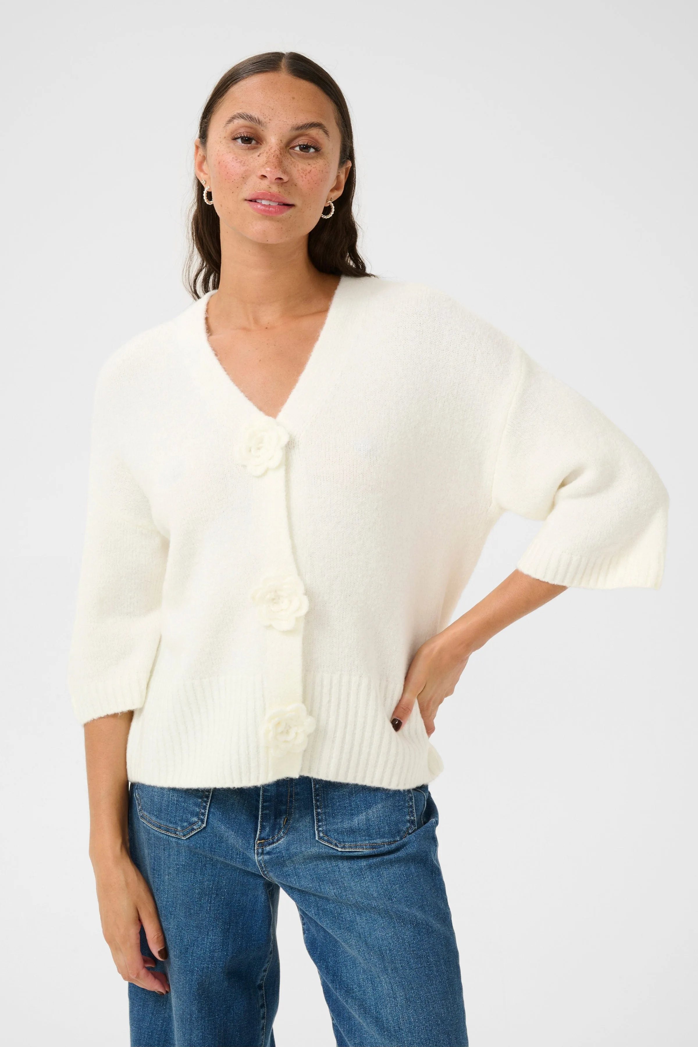 Rosie Flower Embellished Cardigan - Chalk