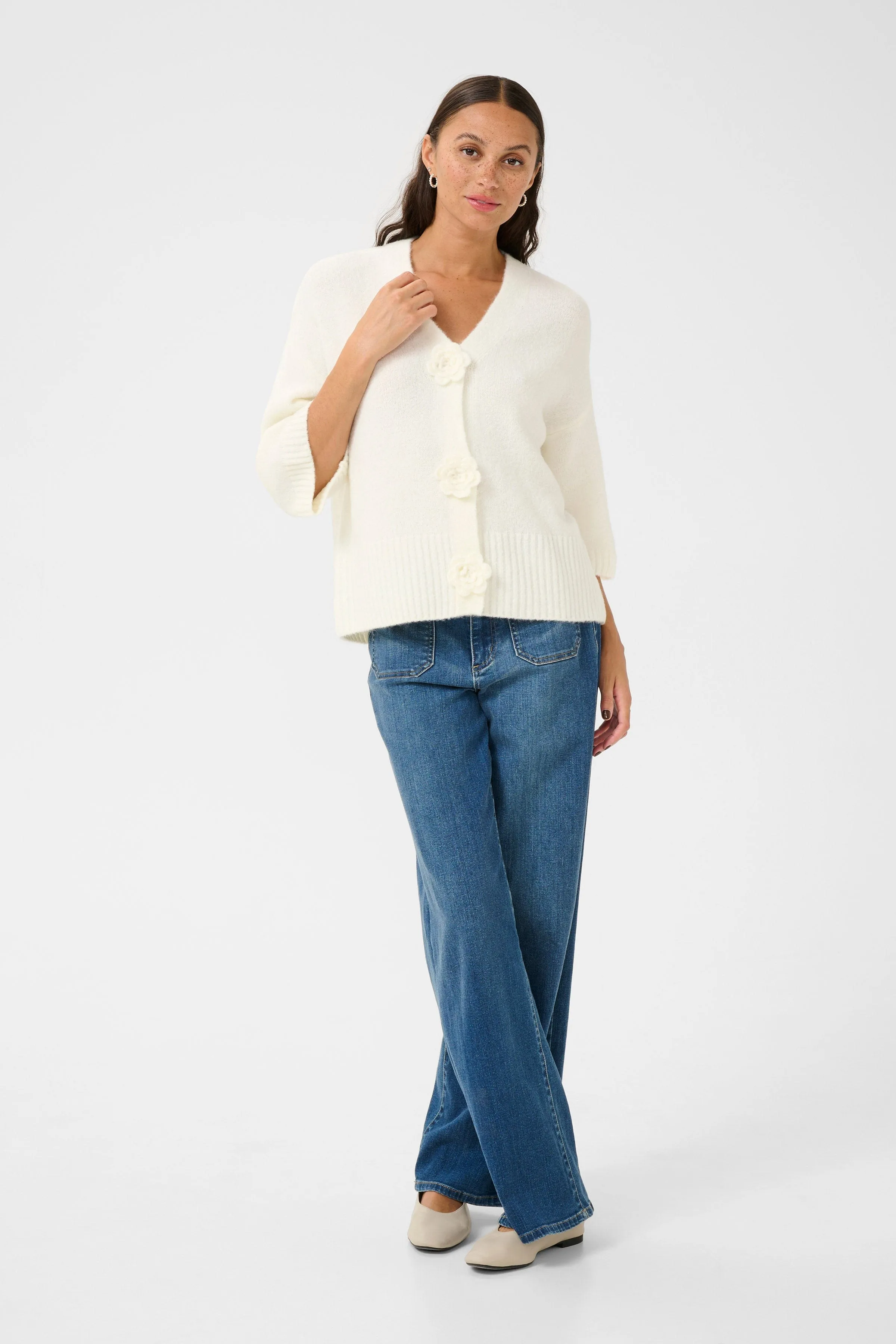 Rosie Flower Embellished Cardigan - Chalk