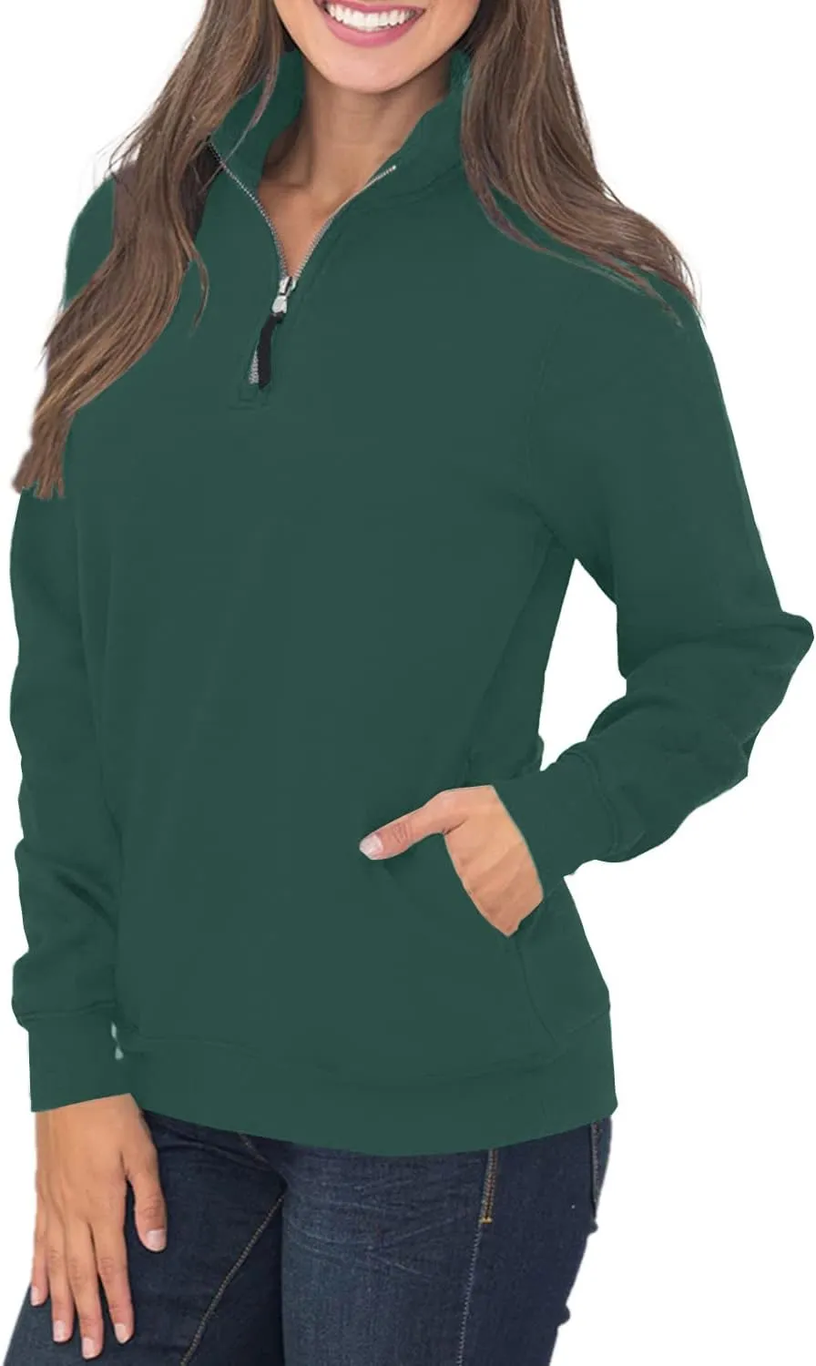 Samefar Womens Warm Cozy High Neck Long Sleeve Solid 1/4 Zip Pullover Sweatshirts with Pockets