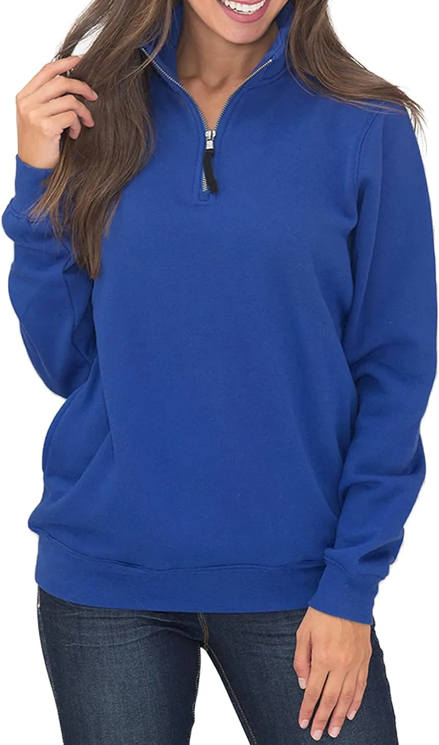 Samefar Womens Warm Cozy High Neck Long Sleeve Solid 1/4 Zip Pullover Sweatshirts with Pockets