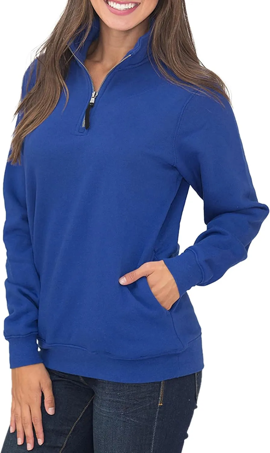 Samefar Womens Warm Cozy High Neck Long Sleeve Solid 1/4 Zip Pullover Sweatshirts with Pockets