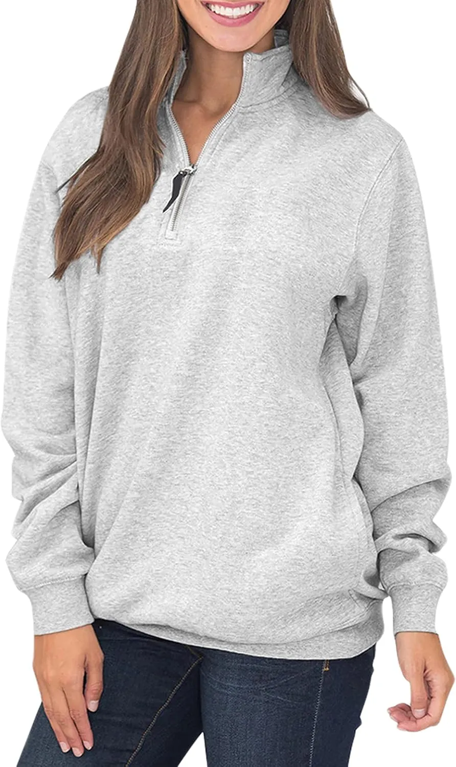 Samefar Womens Warm Cozy High Neck Long Sleeve Solid 1/4 Zip Pullover Sweatshirts with Pockets
