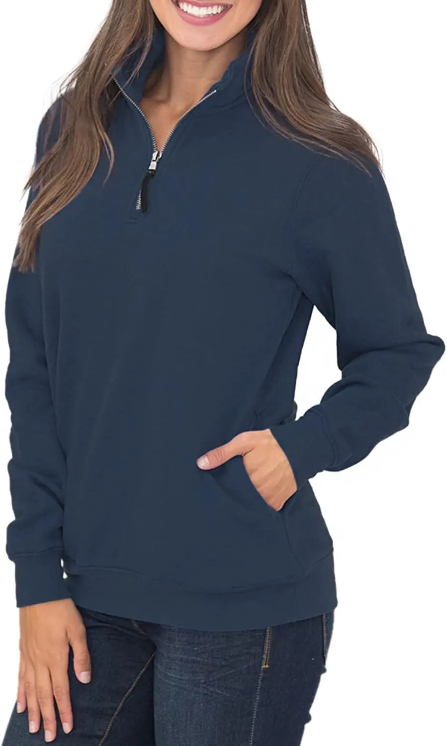 Samefar Womens Warm Cozy High Neck Long Sleeve Solid 1/4 Zip Pullover Sweatshirts with Pockets