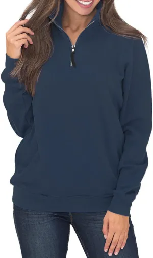 Samefar Womens Warm Cozy High Neck Long Sleeve Solid 1/4 Zip Pullover Sweatshirts with Pockets