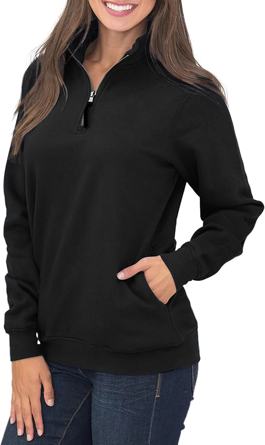 Samefar Womens Warm Cozy High Neck Long Sleeve Solid 1/4 Zip Pullover Sweatshirts with Pockets