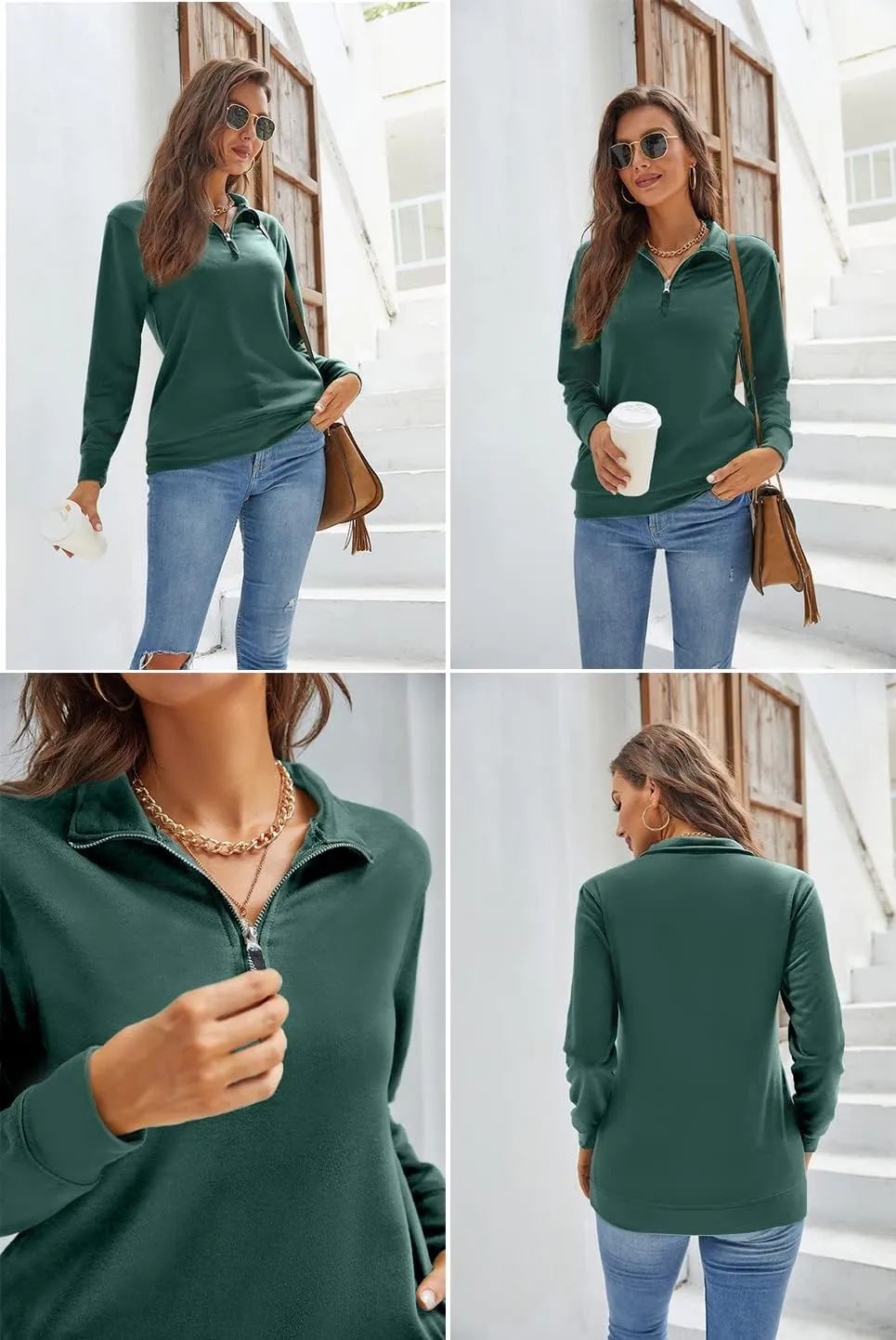 Samefar Womens Warm Cozy High Neck Long Sleeve Solid 1/4 Zip Pullover Sweatshirts with Pockets