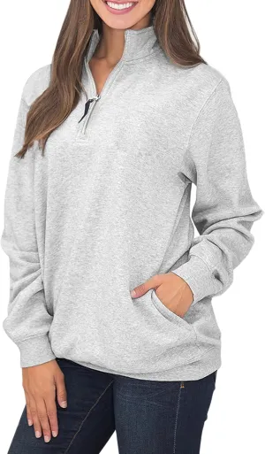 Samefar Womens Warm Cozy High Neck Long Sleeve Solid 1/4 Zip Pullover Sweatshirts with Pockets
