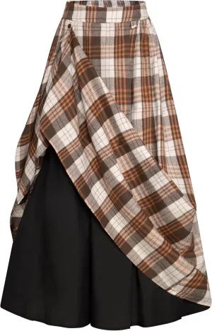 Scarlet Darkness Plaid Skirts for Women High Waist Long Skirt with Pockets