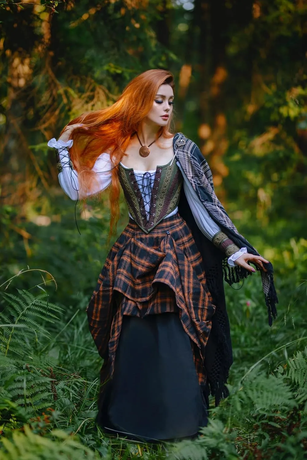 Scarlet Darkness Plaid Skirts for Women High Waist Long Skirt with Pockets
