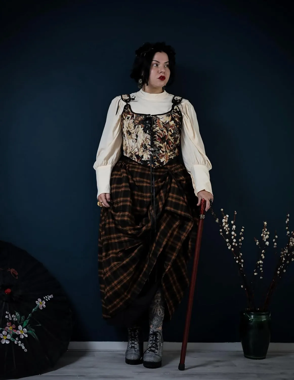 Scarlet Darkness Plaid Skirts for Women High Waist Long Skirt with Pockets