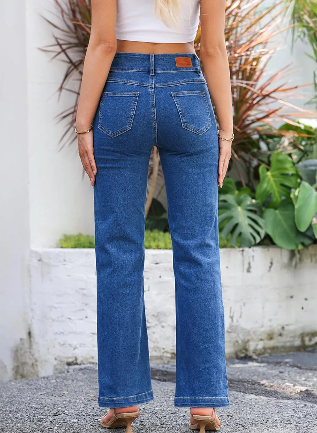 Sidefeel Women's Jeans High Waisted Straight Leg Stretchy Jeans Trendy Welt Pockets Loose Wide Leg Zimbaplatinum Denim Pants