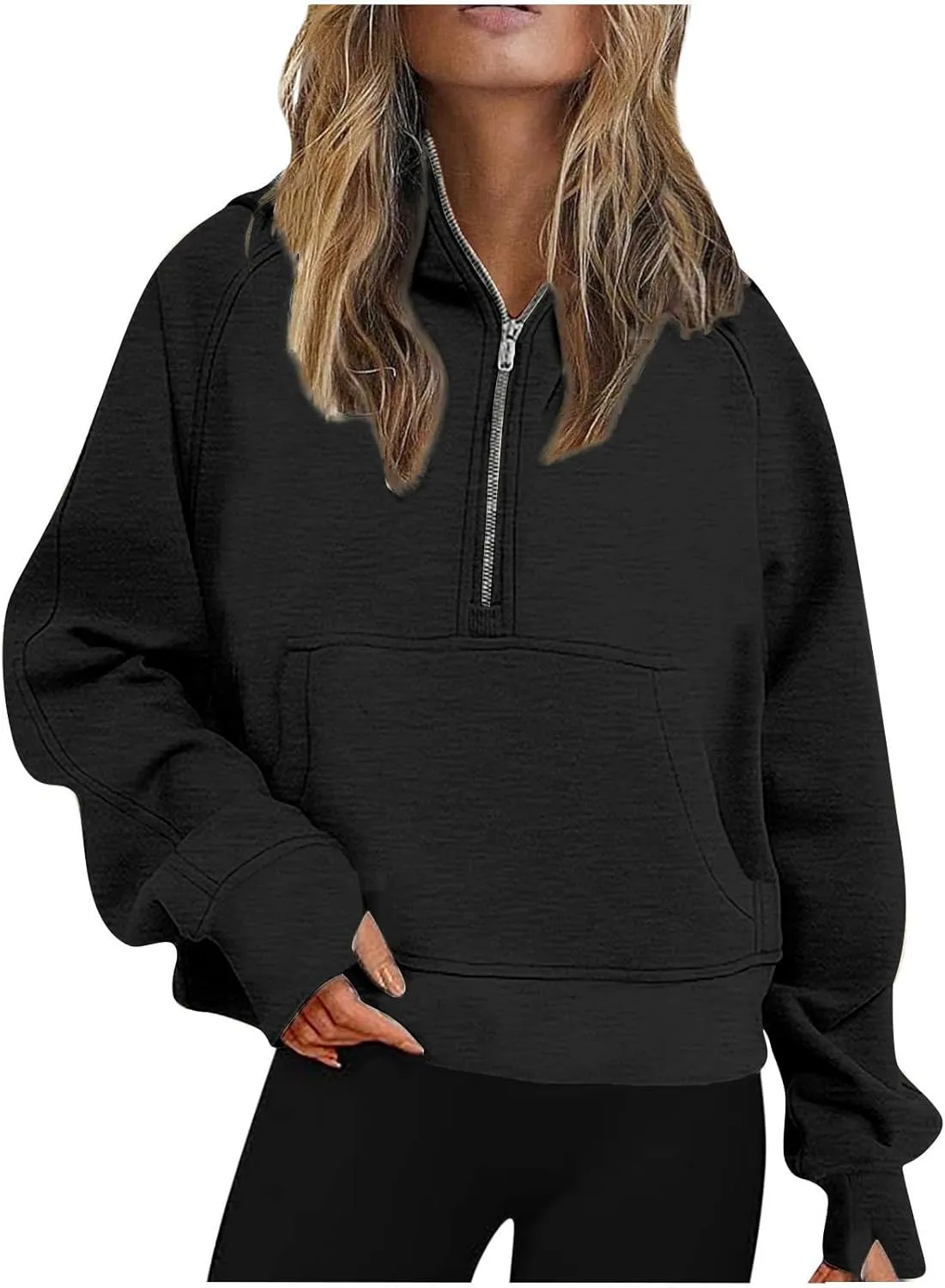 SMIDOW Scuba Dupes Sweatshirt For Women Fashion 2023 Half Zip Up Hoodies Casual Loose Cropped 1/4 Zip Pullover Tops