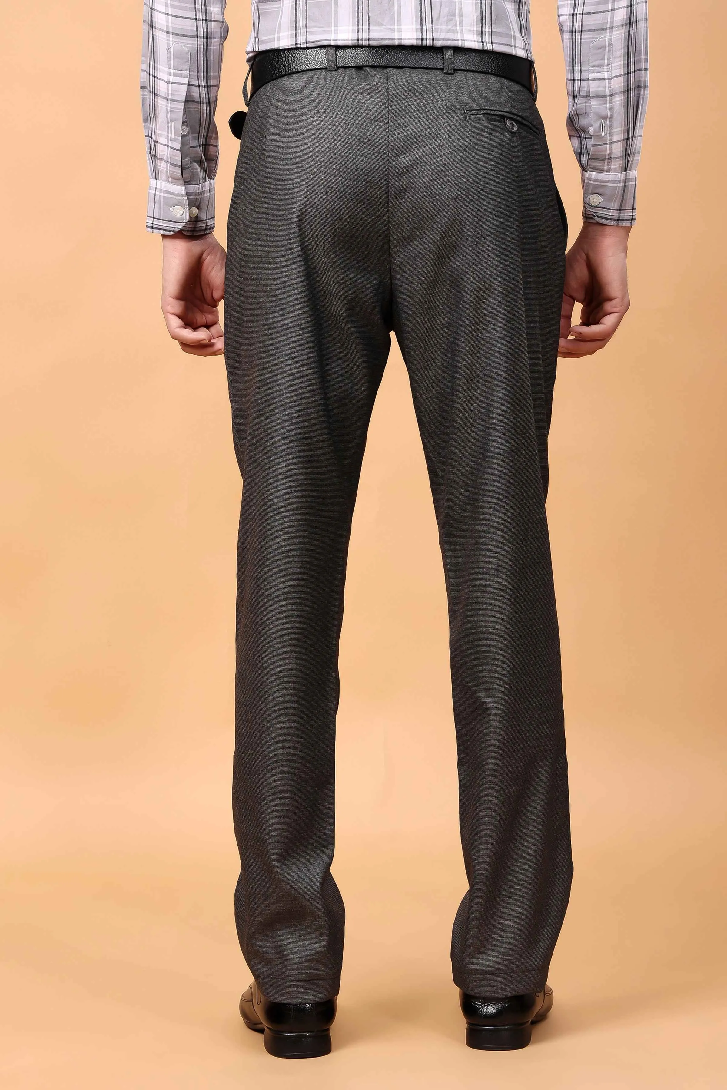 Smoke Grey Textured Stretch Trousers