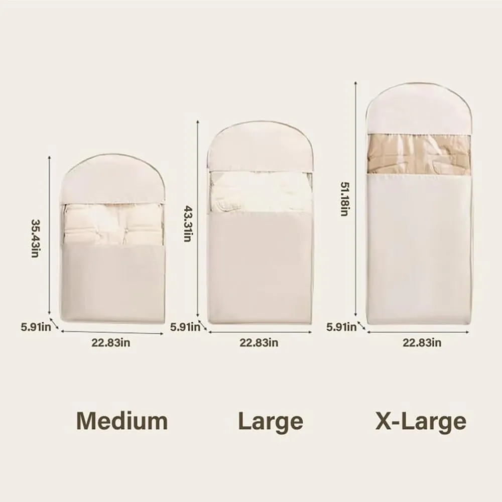 Space Saving Hanging Garment Bag with Self Compression Zipper, 2025 New Dust Cover, Space Saver Closet Organizers, Dust Cover Clothes Bags for Down Coat (Beige,Large)