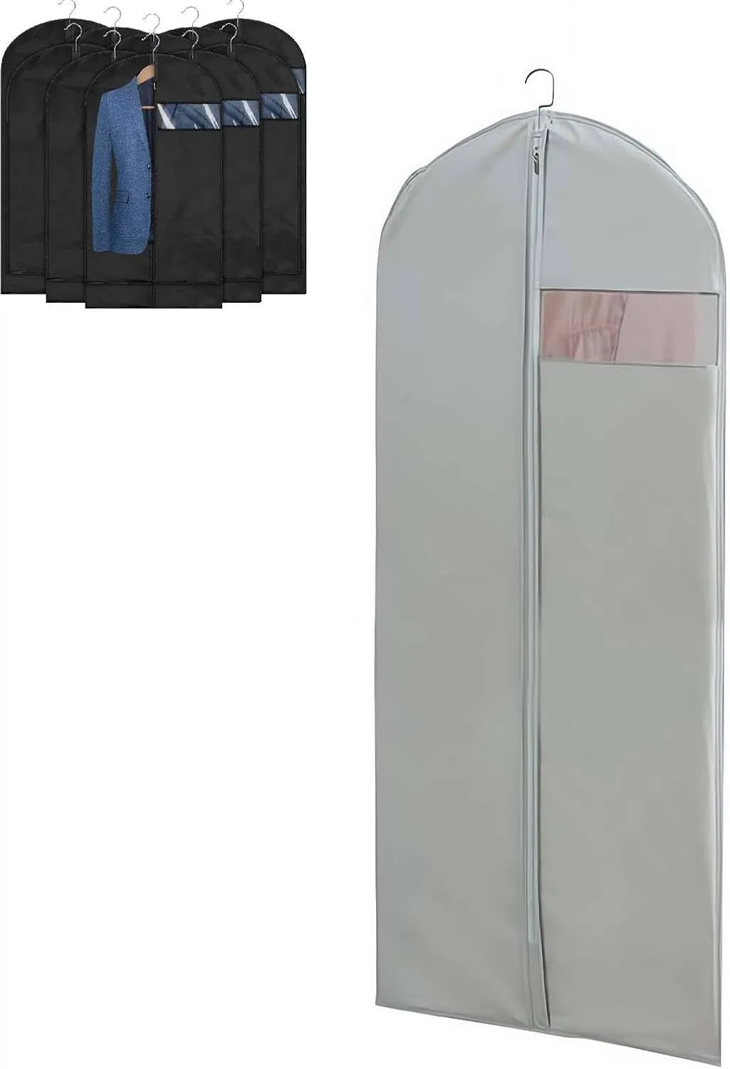 Space Saving Hanging Garment Bag with Self Compression Zipper,Clear Garment Bag for Hanging Clothes,Dust Cover Clothes Bags for Down Coat,Suit Bags for Closet Storage,pace Saving Hanging Protector