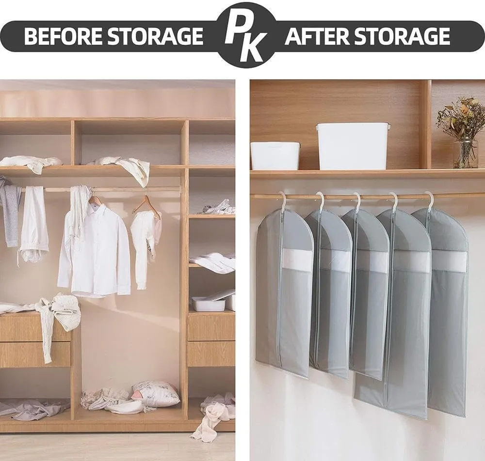 Space Saving Hanging Garment Bag with Self Compression Zipper,Clear Garment Bag for Hanging Clothes,Dust Cover Clothes Bags for Down Coat,Suit Bags for Closet Storage,pace Saving Hanging Protector