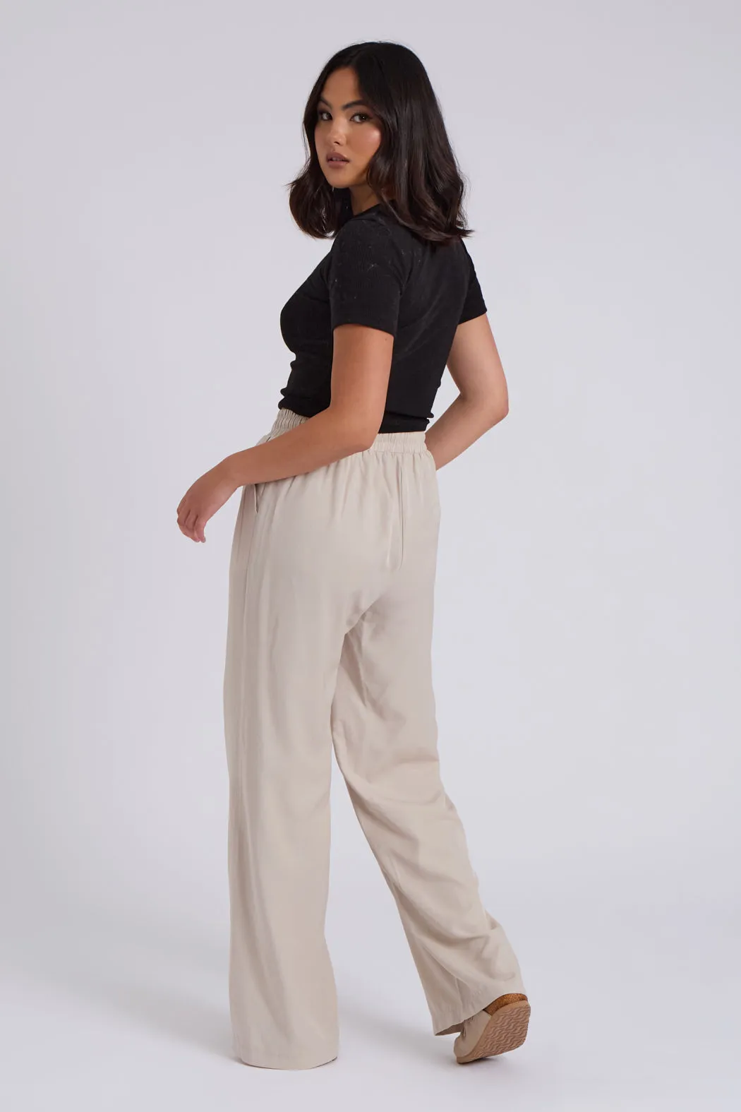 Stone Drawstring Wide Leg Trousers